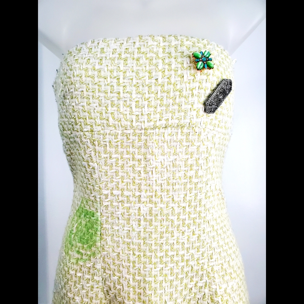 Anthropologie Ruth Yellow & Light green Wool & Silk Blend Sleeveless Gem Dress. - Picture 1 of 10